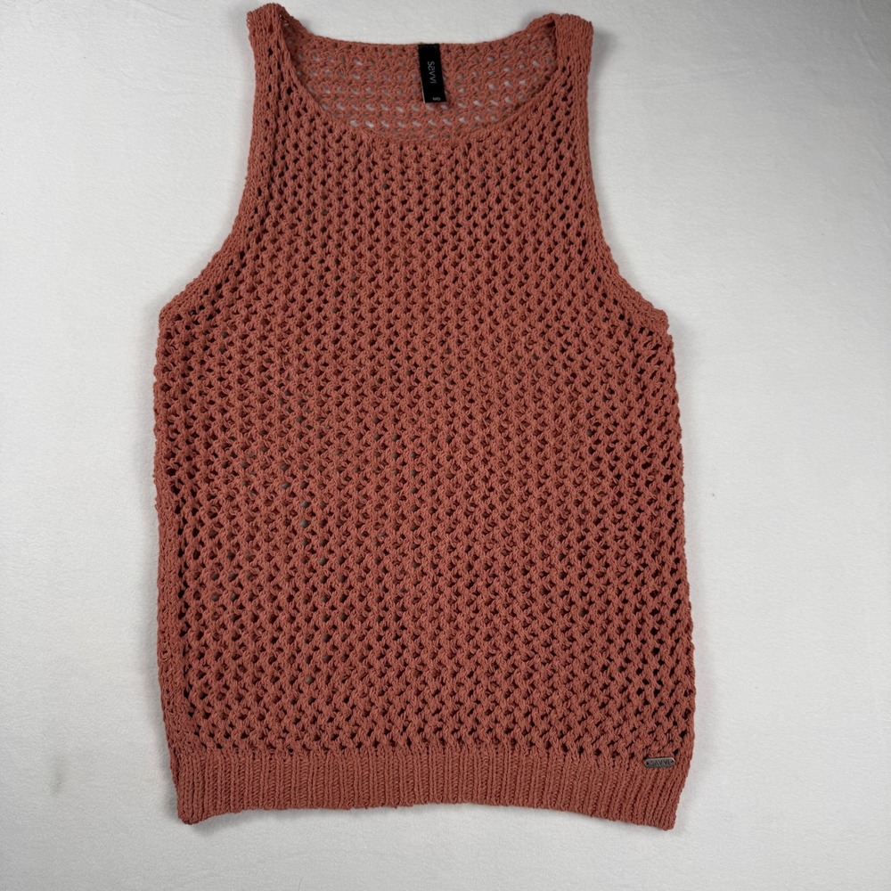 Savvi Crochet Open Knit Tank Top Medium Terracotta Rust Boho Mesh Sweater Vest